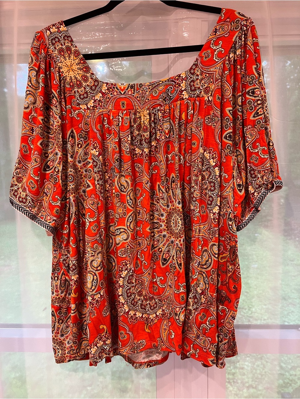 Cato Orange Paisley Square-Neck Blouse with Black-Trim - Picture 3 of 5